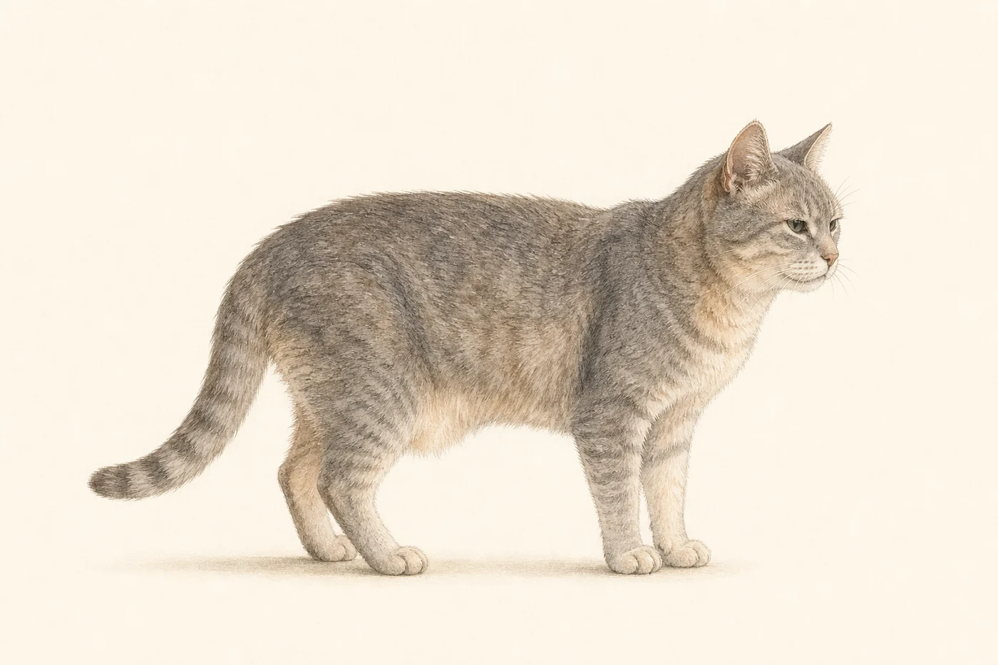 横向きに立つ猫のイラスト。自分で舐めにくくなる場所を、順番に3か所、番号で示している